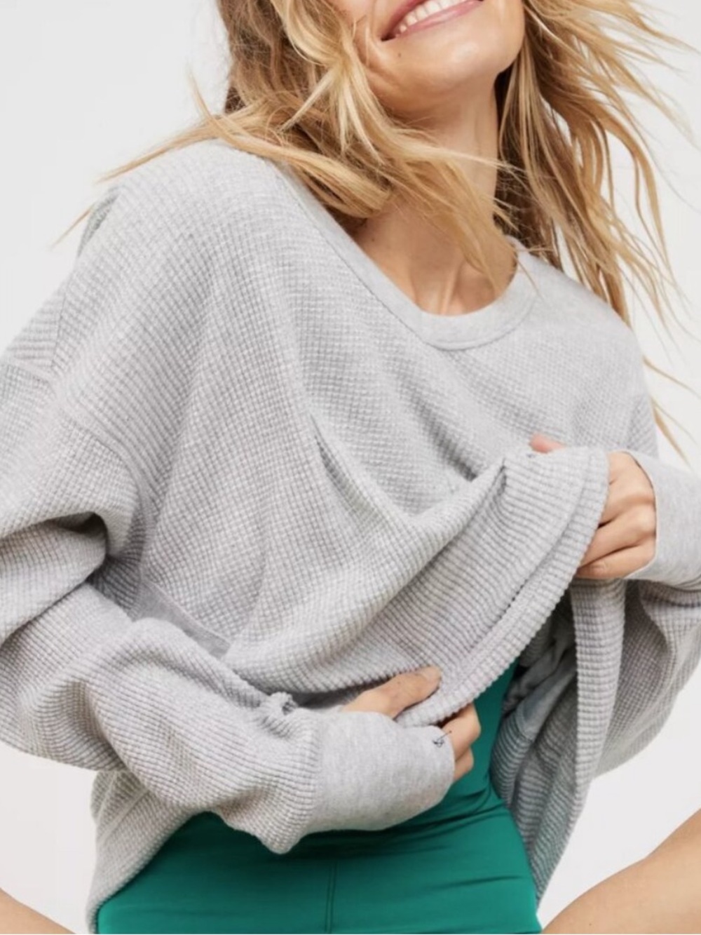 OFFLINE By Aerie Wow! Waffle Oversized Long Sleeve Top Size XS Heather Gray